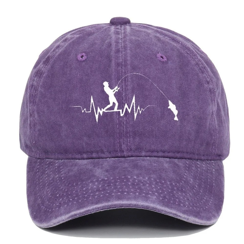 Fishing Embroidered Washed Cotton Baseball Cap