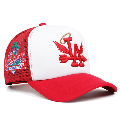 LA Wings Embroidered Flat Brim Mesh Snapback Cap