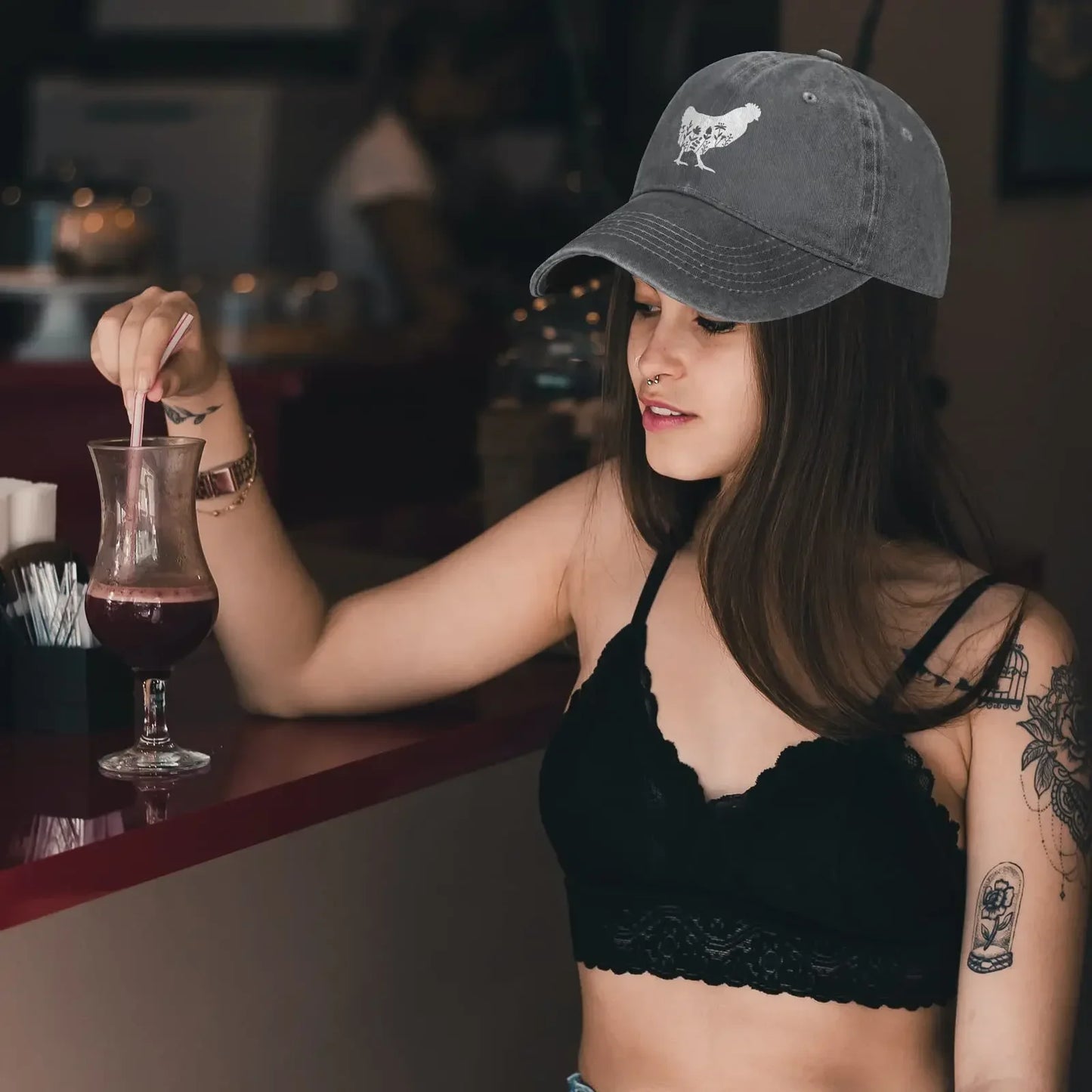 Floral Chicken Vintage Baseball Cap