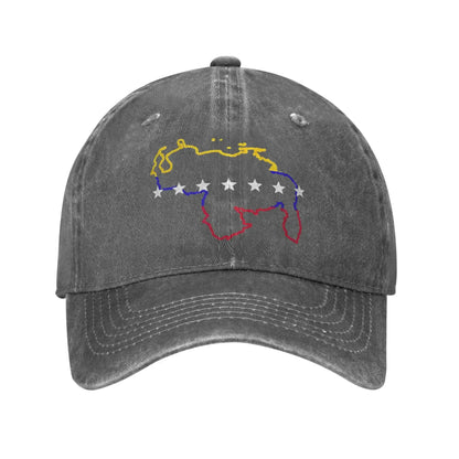 Venezuela Map Seven Stars Flag Distressed Denim Baseball Cap