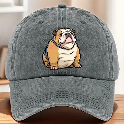 Funny Bulldog Washed Denim Baseball Cap