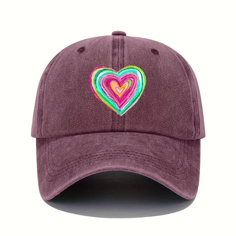 Vintage Heart Print Baseball Cap