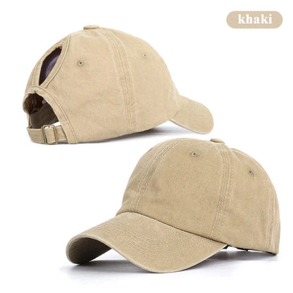 Vintage Washed Cotton Baseball Cap Women Hollow Out Ponytail Hat Outdoor