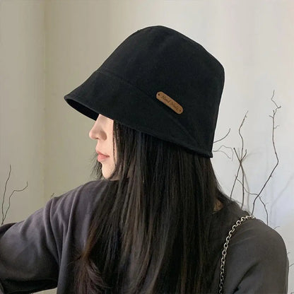 Soft Cotton Solid Color Sun Hats Black Foldable Bucket Hat