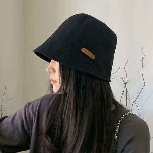 Soft Cotton Solid Color Sun Hats Black Foldable Bucket Hat