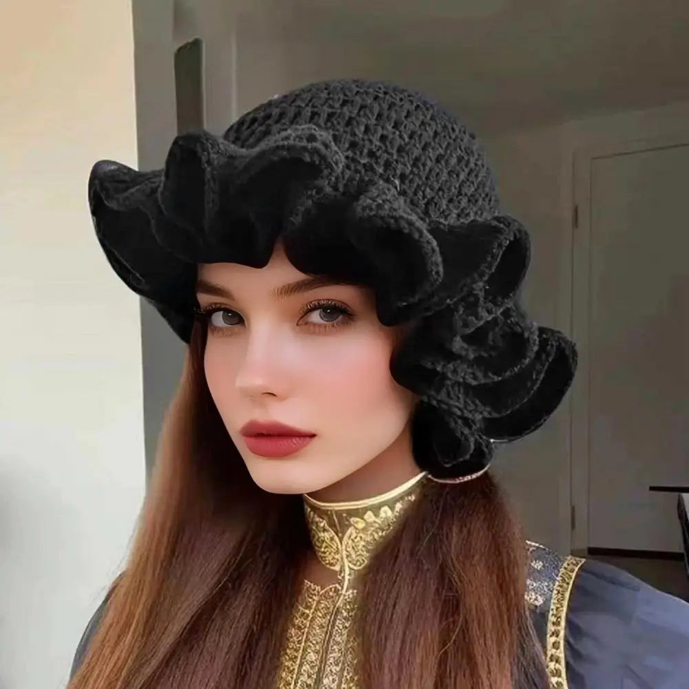 Women Windproof Brim Knit Fisherman Hat
