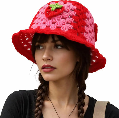 Women Bohemian Crochet Strawberry Fisherman Hat