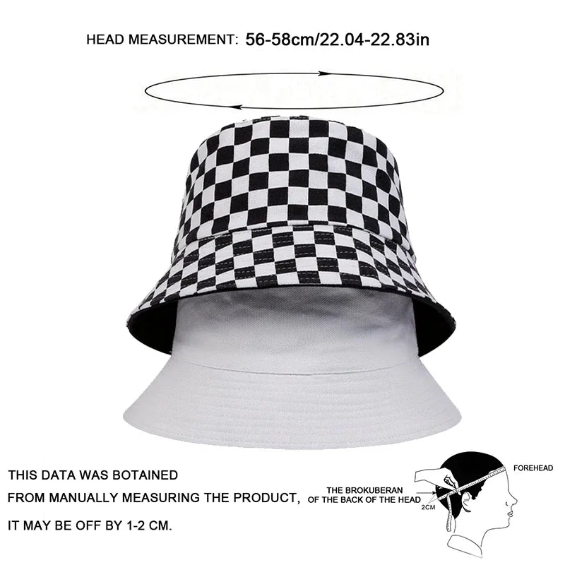 Unisex Black And White Grid Double Sided Bucket Hat
