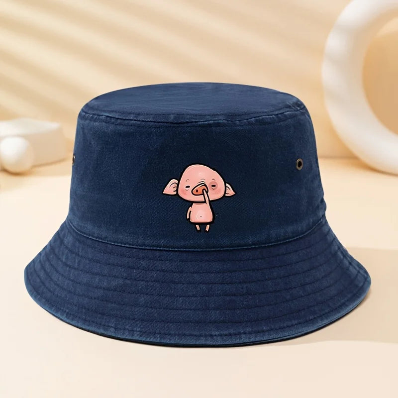 Pink Pig Print Bucket Hat