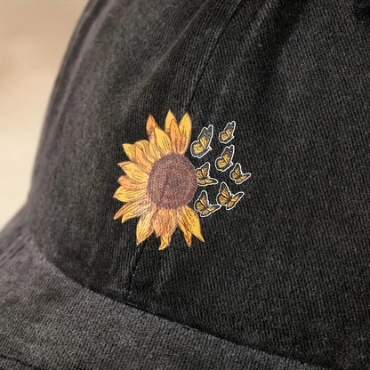 Sunflower Printed Baseball Cap With Adjustable Retro