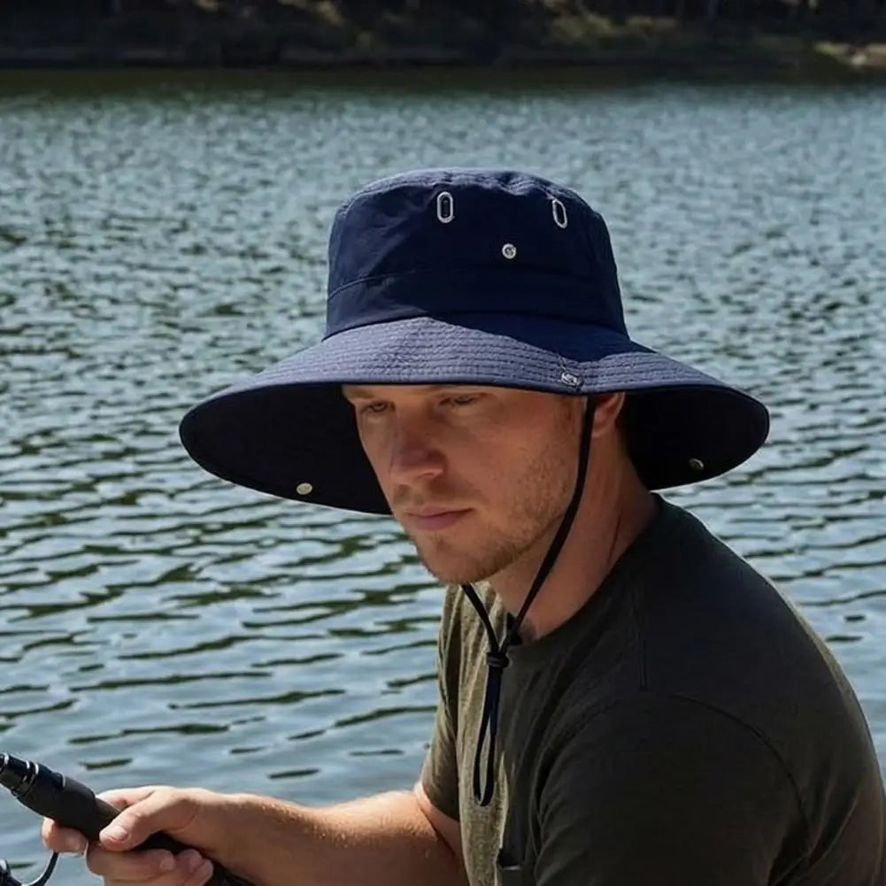 Quick-Dry Wide Brim Bucket Hat With Chin Rope
