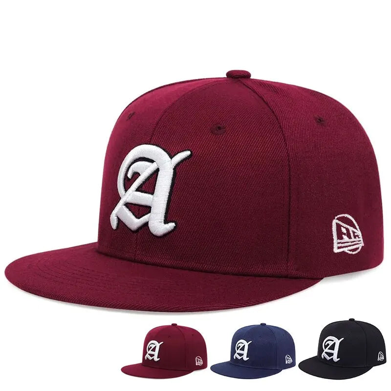 Unisex A Letter Embroidered Snapback Cap