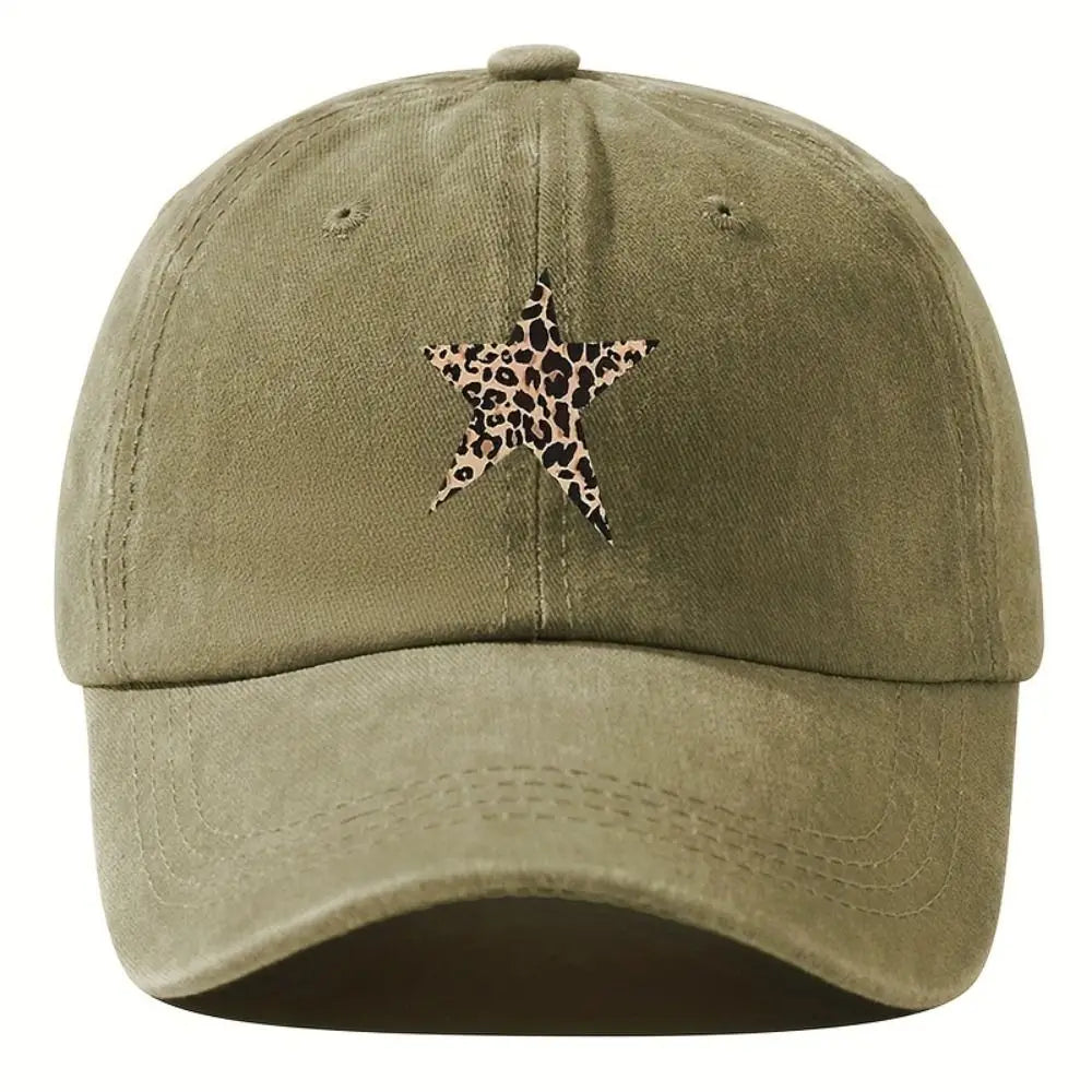 Distressed Leopard Star Print Baseball Cap