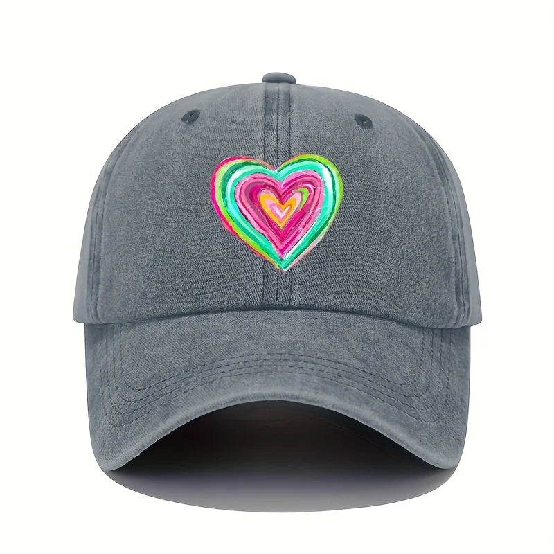 Vintage Heart Print Baseball Cap