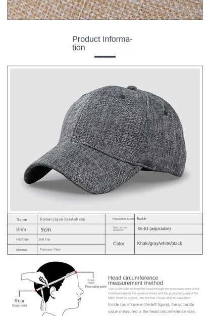 Oversize XXL Faux Linen Men Women Baseball Cap Size 56-59cm 60-65cm