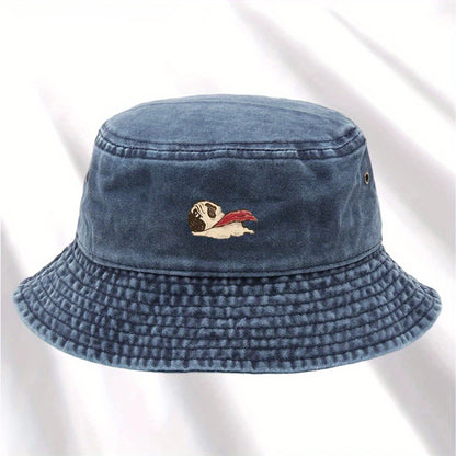 Dog Print Fisherman Hat Foldable Storage Washed And Vintage Style