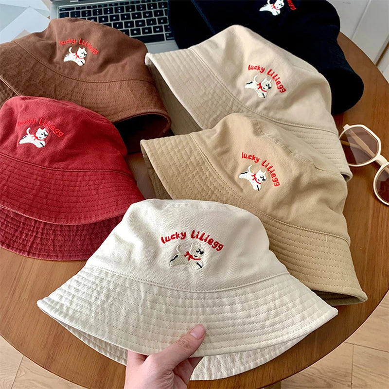 Cute Dog Embroidered Fisherman Bucket Hat
