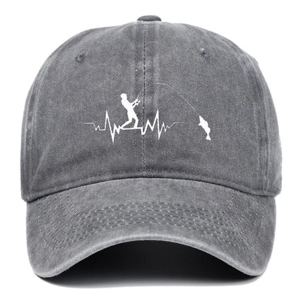 Fishing Embroidered Washed Cotton Baseball Cap