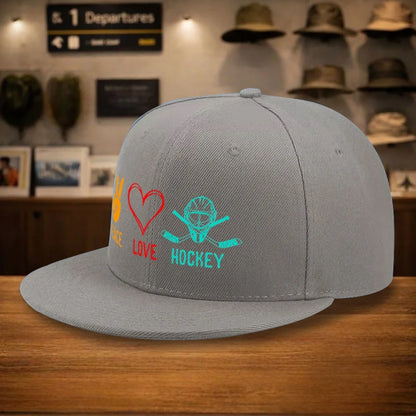 Peace Love Hockey Snapback Cap
