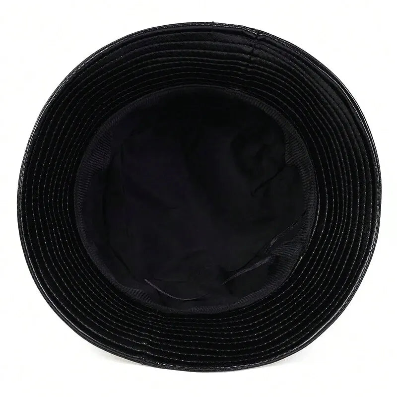 Unisex Solid Color Personality Pu Leather Bucket Hats