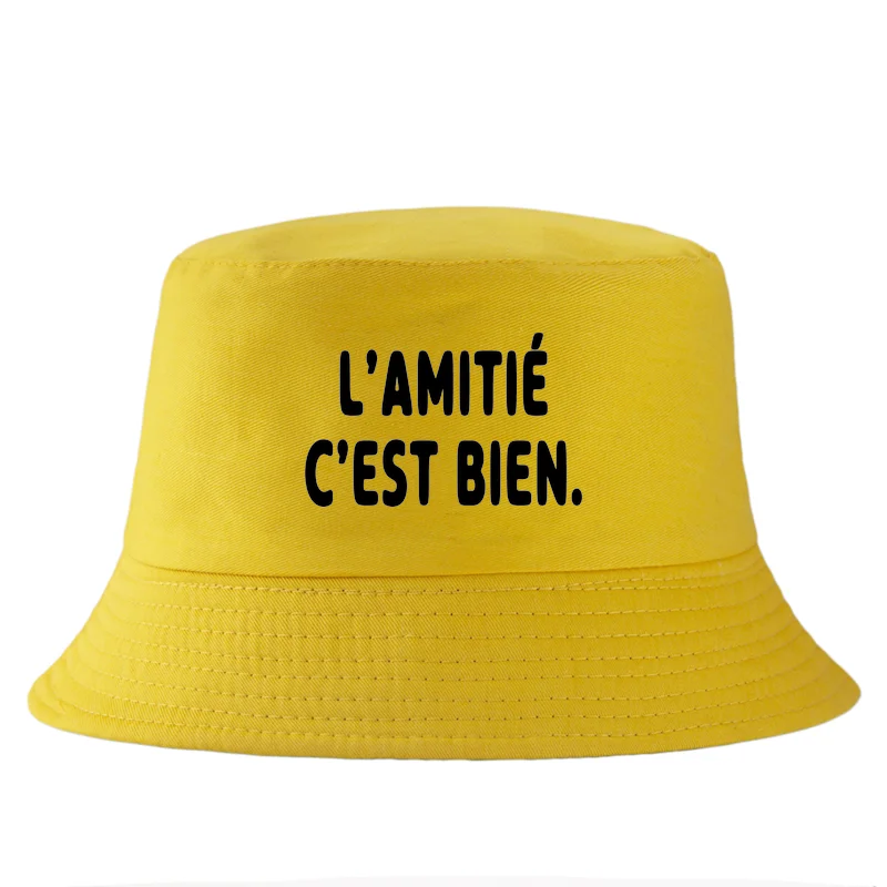 French Letter Print Cotton Bucket Hat Unisex
