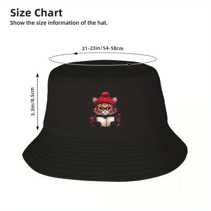 Funny Christmas Cat Reading Book Bucket Hat