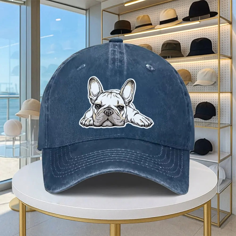 French Bulldog Washed Denim Baseball Cap