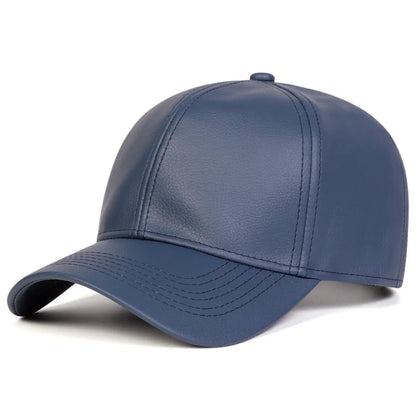 Solid Color PU Leather Adjustable Snapback cap