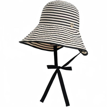 Black And White Striped Wide Brimmed Sun Hat