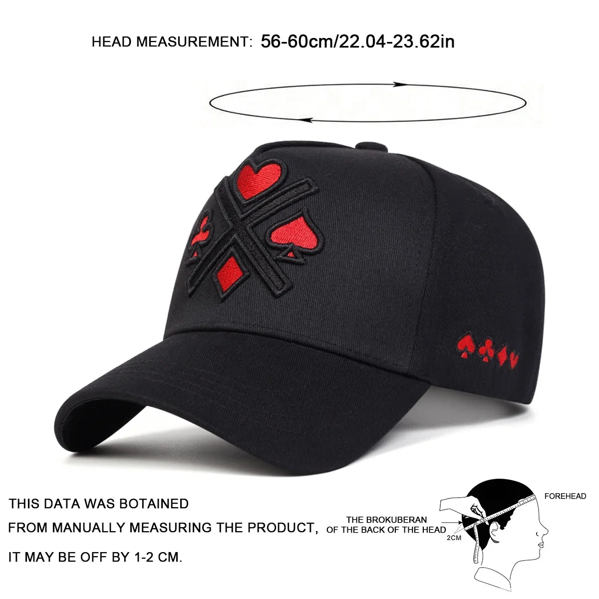 Unisex Poker Embroidery Baseball Caps Spring Autumn Outdoor