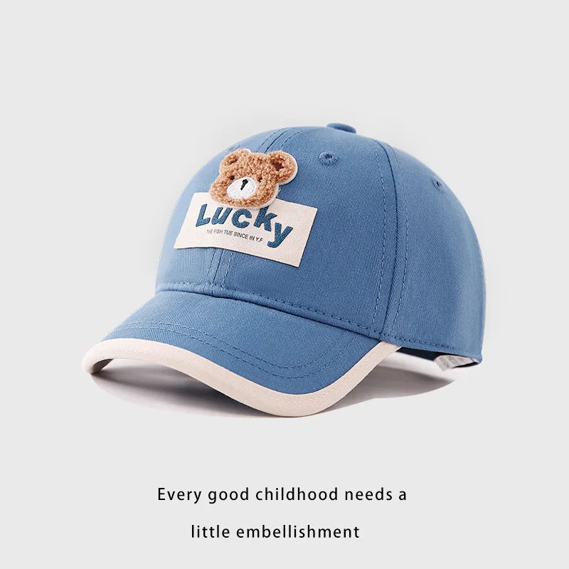 Cute Bear Baby Duck Tongue Hat Short Brim Children Baseball Hats Solid Cotton Kids Duckbill Cap Fashion Sunshade Visors Size 52-54cm