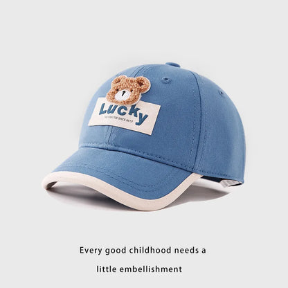 Cute Bear Baby Duck Tongue Hat Short Brim Children Baseball Hats Solid Cotton Kids Duckbill Cap Fashion Sunshade Visors Size 52-54cm
