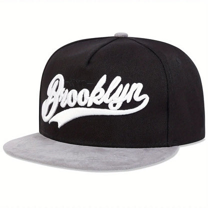 Brooklyn Embroidered Flat Brim Snapback Cap