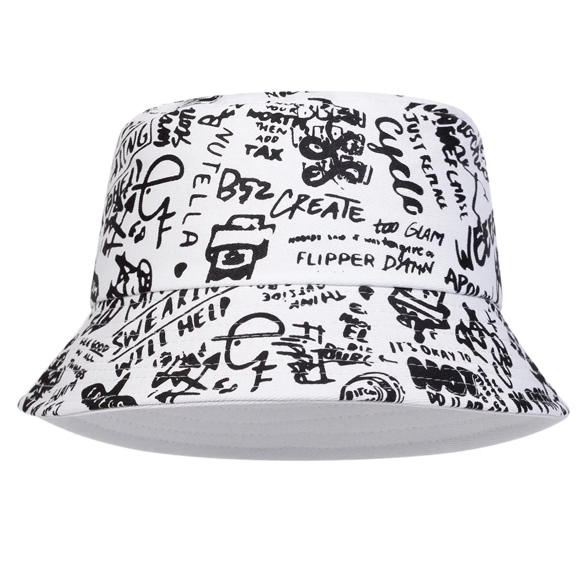 Unisex Black White Graffiti Casual Bucket Hat