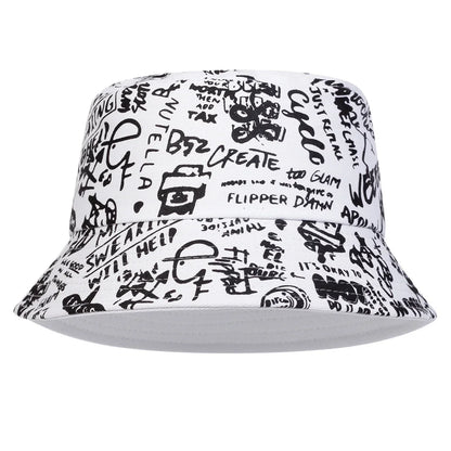Unisex Black White Graffiti Casual Bucket Hat