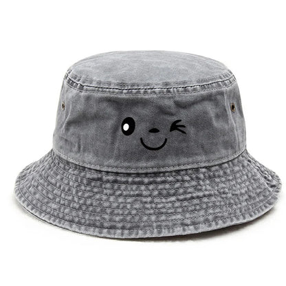 Vintage Winking Print Washed Bucket Hat