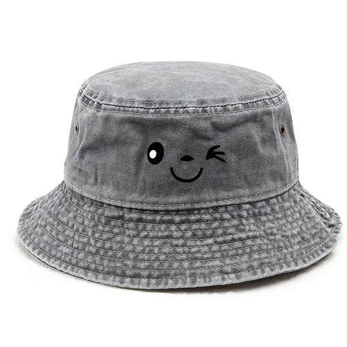 Vintage Winking Print Washed Bucket Hat
