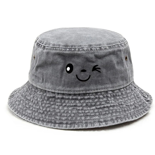 Vintage Winking Print Washed Bucket Hat