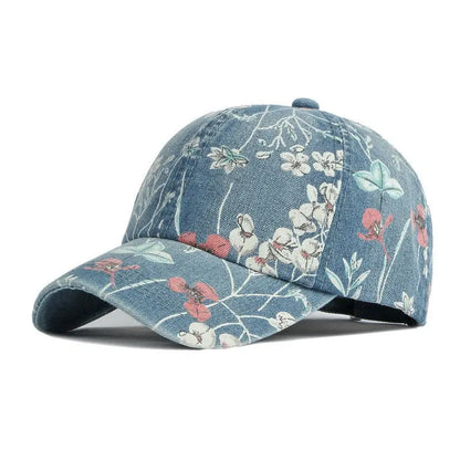 Spring Denim Flower Print Casquette Baseball Cap Adjustable Outdoor Snapback Hats For Men And Women 170