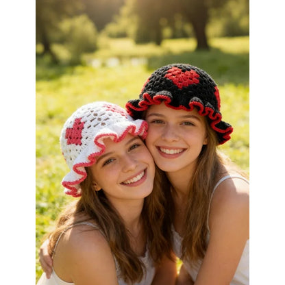 Heart Crochet Granny Square Bucket Hat