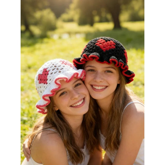 Heart Crochet Granny Square Bucket Hat