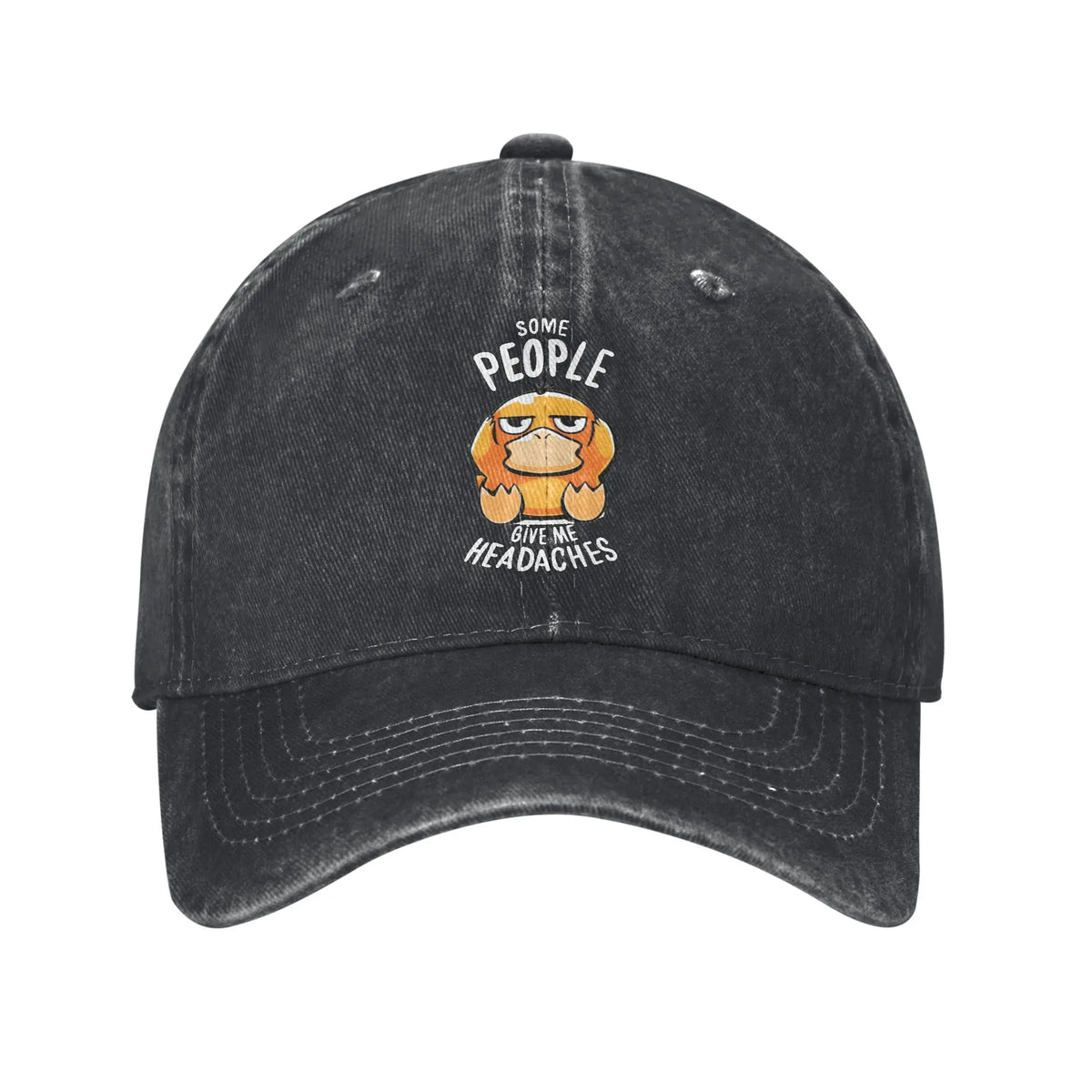 Pokemon Psyduck Give Me Headaches Distressed Denim Baseball Cap