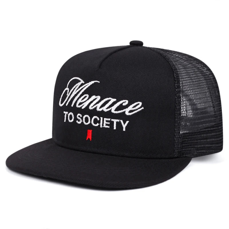 Unisex Letter Embroidered Flat Brim Mesh Snapback Cap