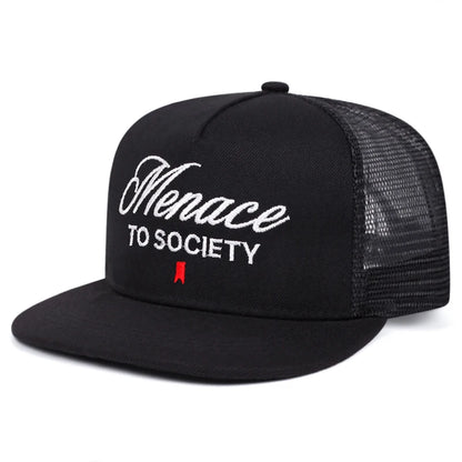 Unisex Letter Embroidered Flat Brim Mesh Snapback Cap