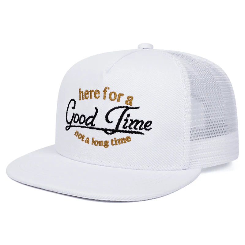 Unisex Letter Embroidered Flat Brim Mesh Snapback Cap