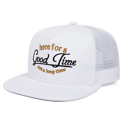 Unisex Letter Embroidered Flat Brim Mesh Snapback Cap