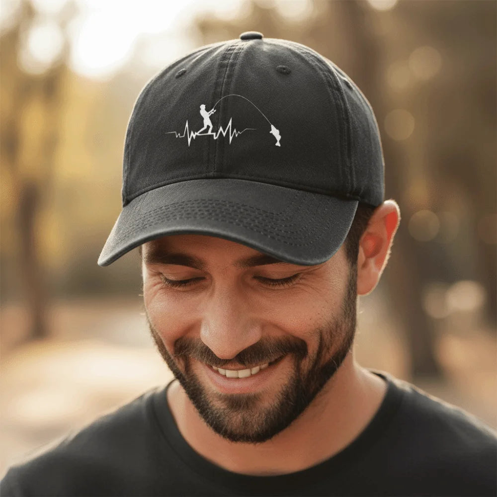 Fishing Embroidered Washed Cotton Baseball Cap