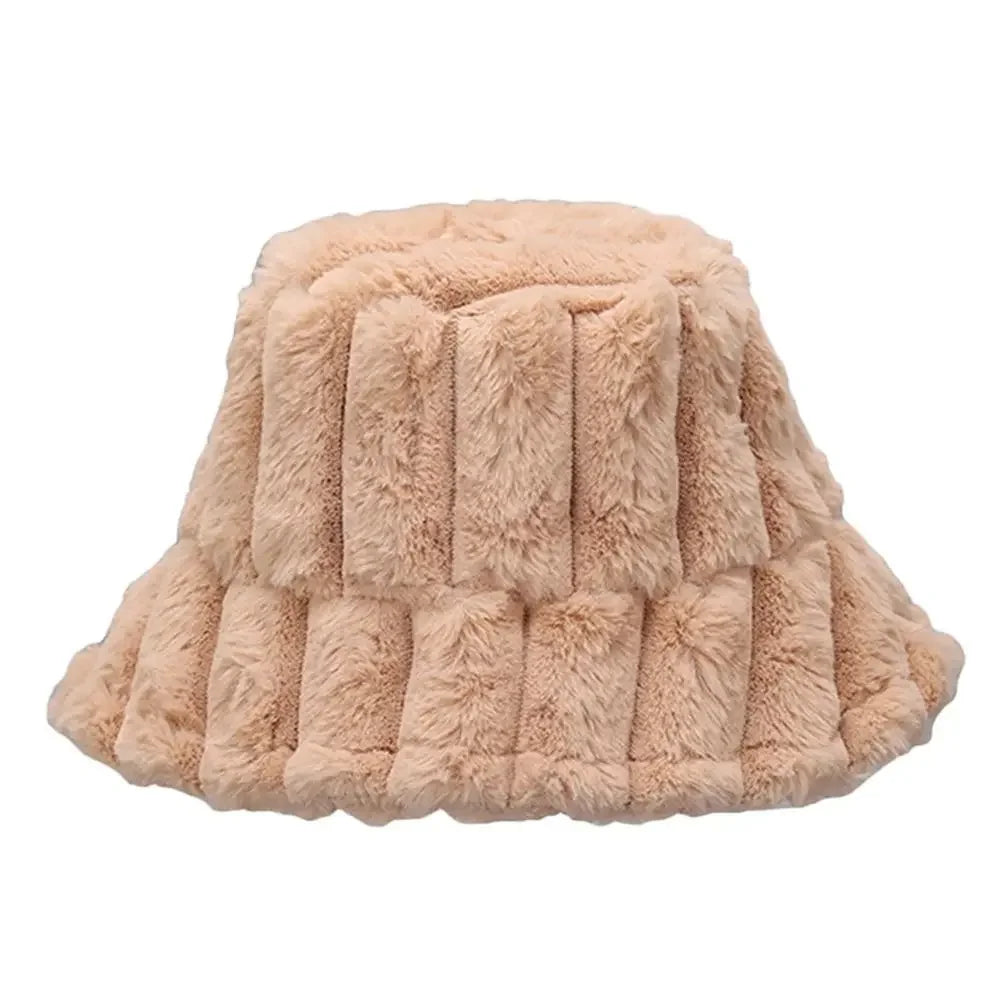 Women Faux Fur Winter Panama Fisherman Bucket Hat
