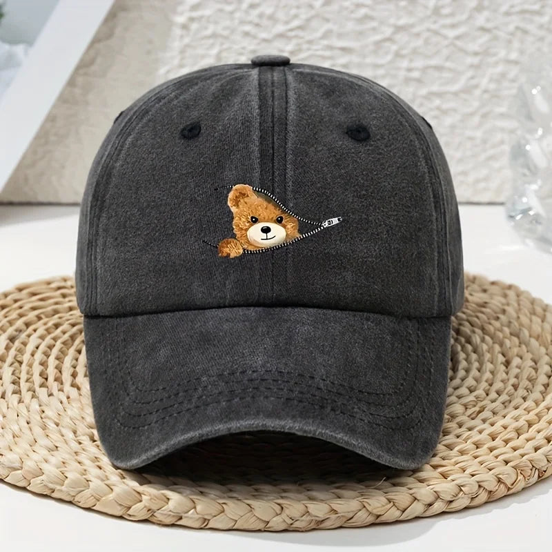 Cartoon Bear Distressed Dad Baseball Cap