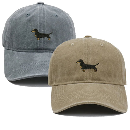 Vintage Washed Dachshund Embroidered Baseball Cap